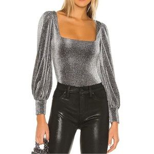 Lovers + Friends Jasmine Bodysuit in Metallic Silver